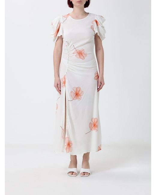 Mar De Margaritas White Floral Print Viscose Midi Dress