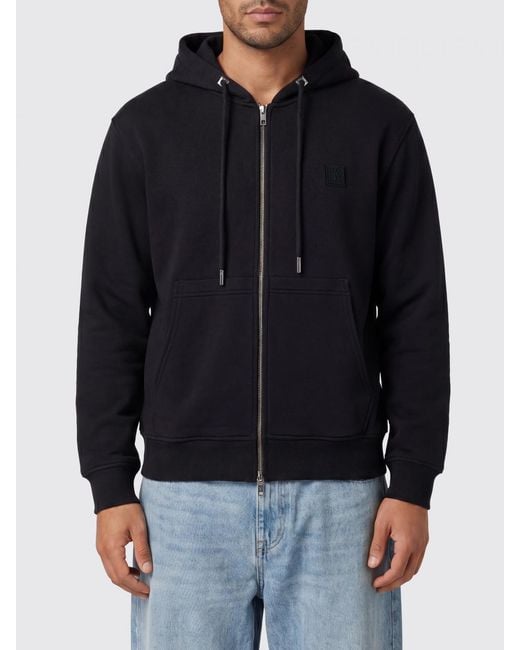 Wooyoungmi Black Contrast-Logo Cotton Zip-Up Hoodie for men