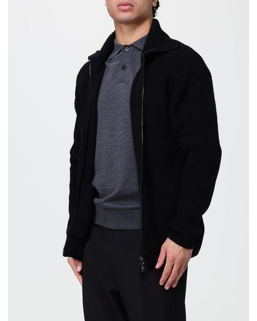 Tagliatore Black Ribbed-Collar Zip-Up Wool Blend Cardigan for men