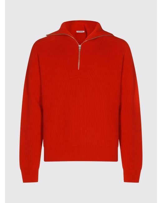 Jil Sander Red High Neck Half-Zip Jumper for men