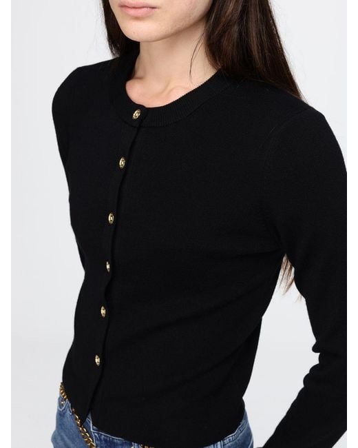 Michael Kors Black Merino Wool-Blend Crewneck Cardigan With Button Closure