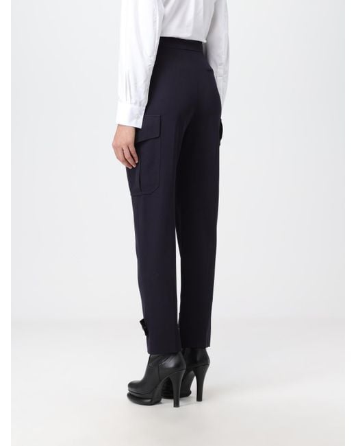 McQueen Blue Pants In Wool And Cotton