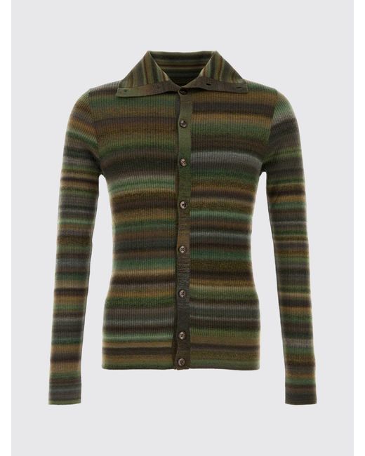 Dolce & Gabbana Gray Dolce &Amp Gabbana Slim Fit Striped Ribbed Wool Cardigan for men