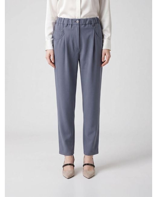 Brunello Cucinelli Blue Slim Fit Linen Blend Trousers