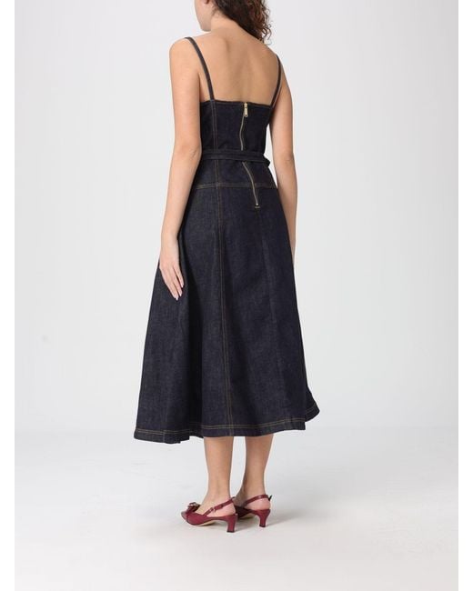 Self-Portrait Blue Cotton Denim Midi Dress