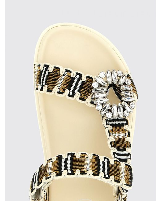 Roger Vivier White Slidy Viv' Crochet Polyester Sandal With Jewel Buckle