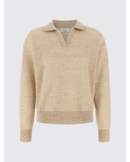 Brunello Cucinelli Blue Mohair And Wool Long-Sleeved Knitted Polo With V-Neck