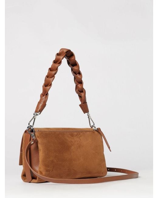Coccinelle Brown Boheme Suede Shoulder Bag With Woven Handle
