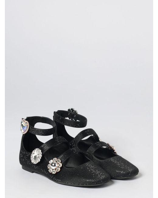 Kurt Geiger White Satin Mary Jane Ballet Flats With Applied Rhinestones
