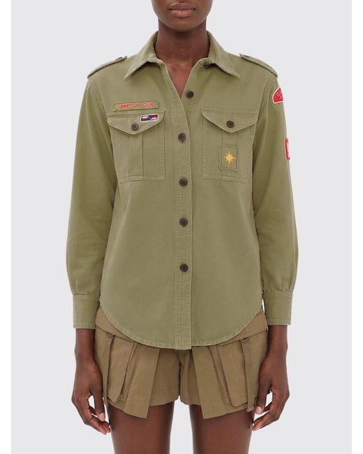 Isabel Marant Green Military Style Cotton Shirt With Patches And Epaulettes