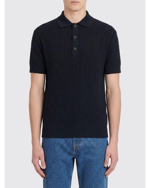 Polo De Punto De Lana Y Lino Balmain de hombre de color Black