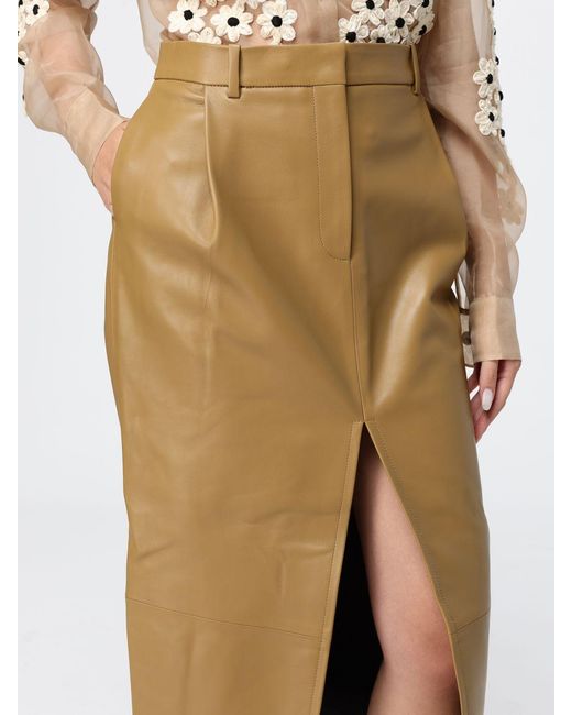 Khaite Natural Mid-Rise Leather Midi Pencil Skirt With Front Slit