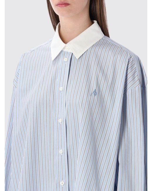 The Attico Blue Striped Cotton Overshirt With Logo