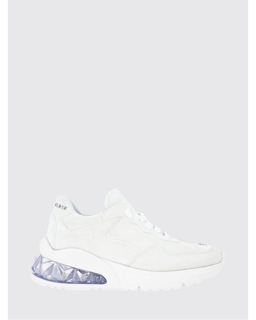 Philipp Plein White Low-Top Leather And Suede Trainers With Contrasting Rear Logo