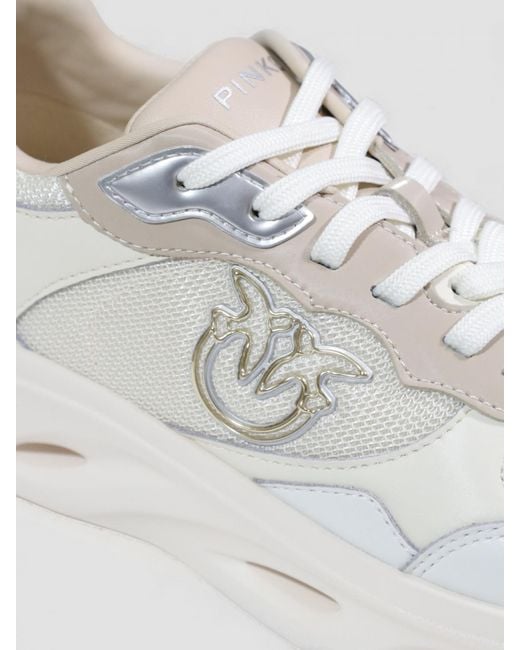 Pinko White Leather And Mesh Sneakers