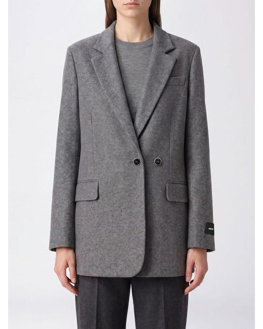 Pinko Gray Double-Breasted Wool Blend Blazer With Classic Lapels