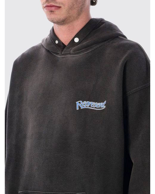 Represent Black Cotton Hooded Sweatshirt With Logo for men