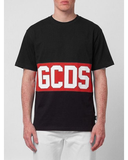 Gcds Black Cotton T-Shirt With Logo for men