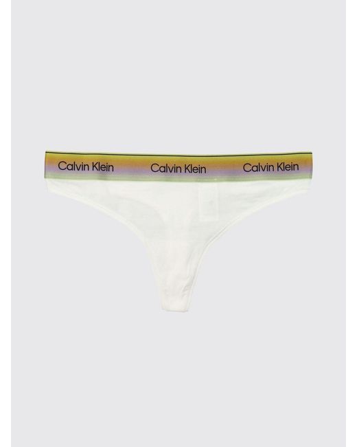 Calvin Klein White Logo Cotton Blend Thong