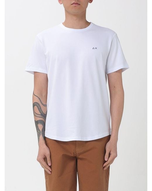 Sun 68 White Basic Cotton T-Shirt for men