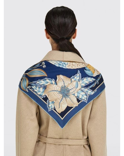 Ferragamo Blue Square Silk Foulard With Vintage Floral Print