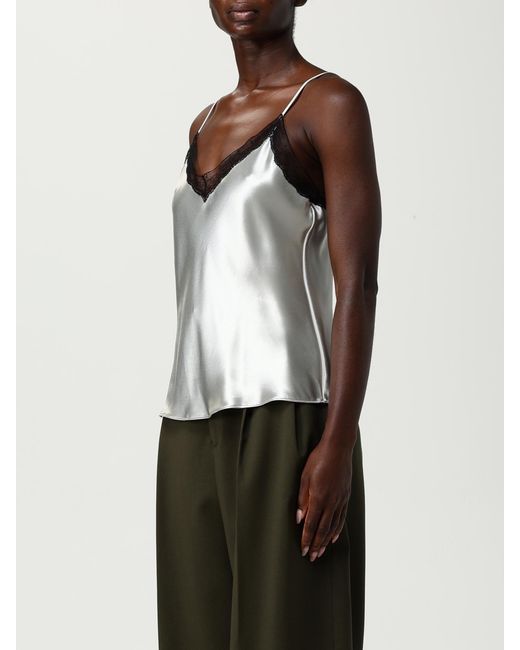 Alberta Ferretti White Satin Top With Lace Inserts