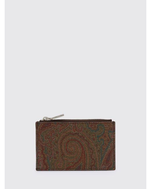 Etro Brown Coated Cotton And Leather Credit Card Holder With Paisley Print for men