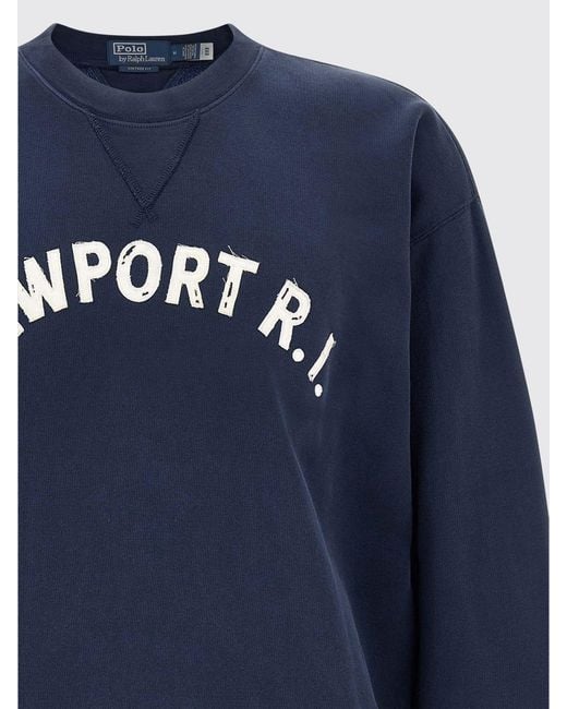 Polo Ralph Lauren Blue Cotton Crewneck Sweatshirt With Contrast Logo Print for men