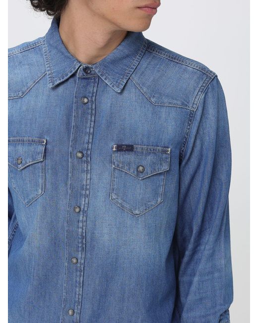 7 For All Mankind Blue Cotton Casual Shirt for men