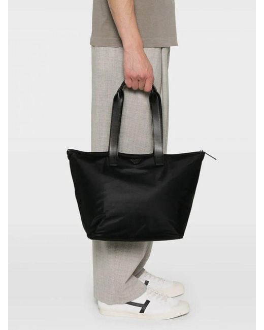 Emporio Armani Black Medium Recycled Nylon Shopping Bag for men