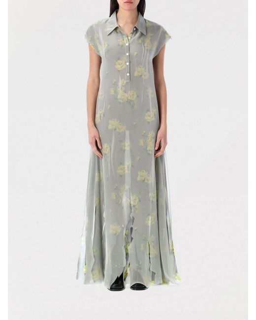Frayed Robe Acne Studios Floral Sheer Maxi Dress Frayed Hem in Grey | Lyst UK