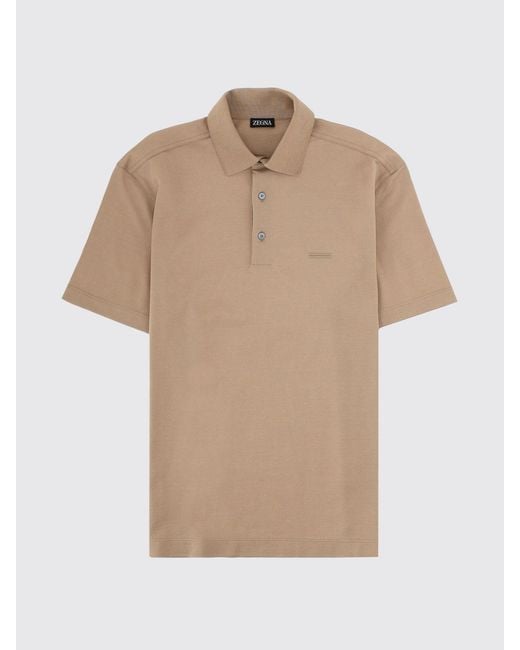Zegna Natural Cotton Polo Shirt With Logo for men