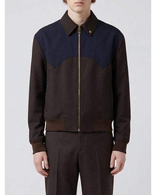 Versace Blue Bicolor Wool Blend Bomber Jacket for men