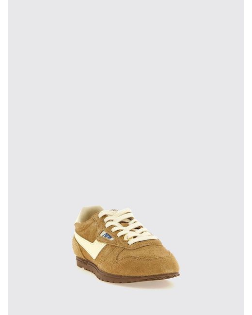 Autry Natural Windspin Leather And Laminated Leather Sneakers With Carved Logo