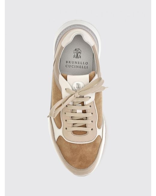 Brunello Cucinelli White Bicolor Suede And Leather Low-Top Sneakers With Serrated Sole for men