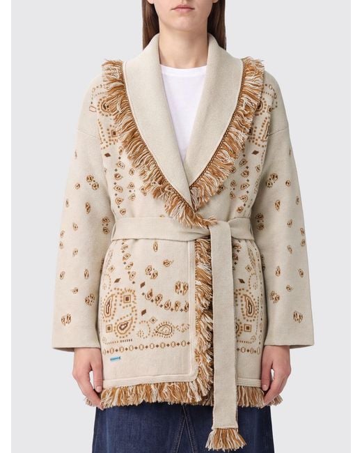 Alanui Natural Robe-Cardigan Aus Kaschmir Mit Bandana-Muster Und Fransen