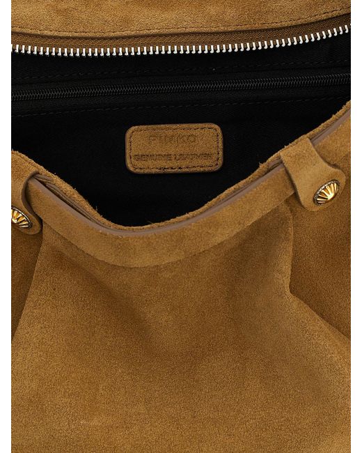 Pinko Natural Pocket Body Suede Shoulder Bag With Pockets