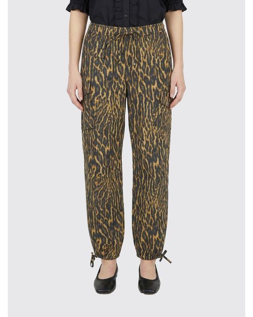 Ganni Green Animal Print Cotton Trousers