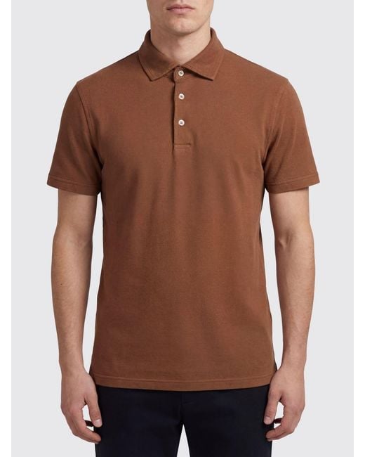 Fedeli Brown Basic Cotton Polo Shirt for men
