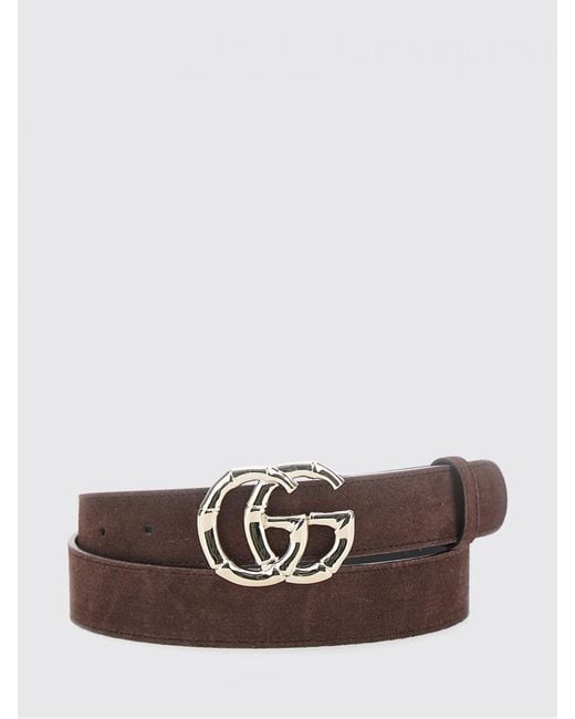 Gucci Brown Gg Marmont Slim Suede Belt With Gg Buckle