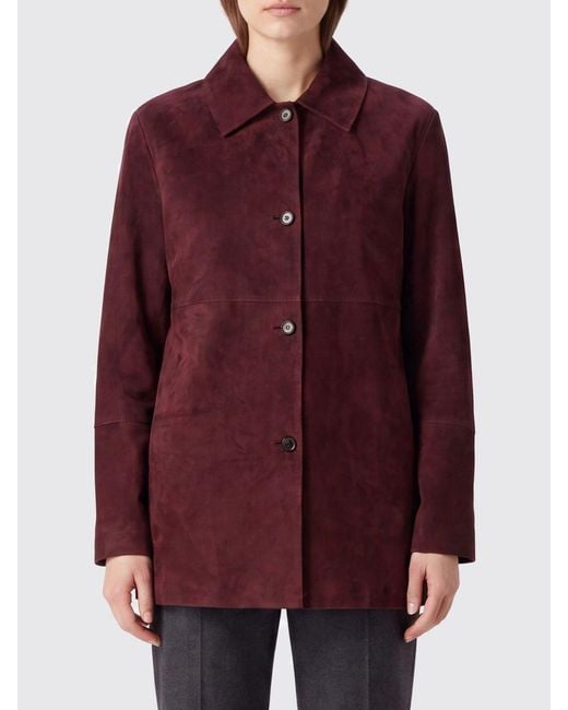 Max Mara Red Suede Leather Shirt Jacket With Classic Collar