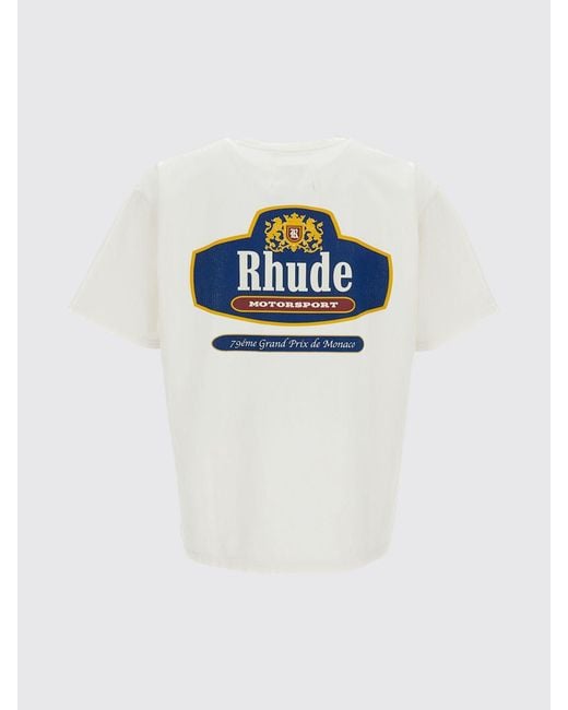Rhude White Cotton T-Shirt With Vintage Style Logo Print And Crew Neck for men