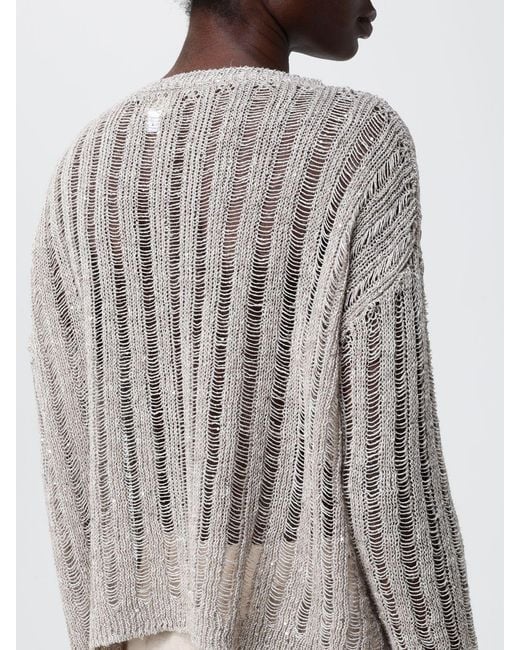 120% Lino Gray Openwork Knit Top