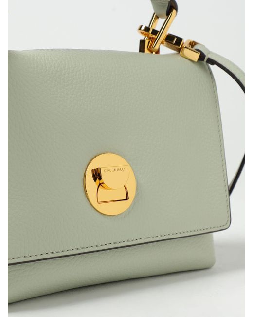 Coccinelle Green Liya Bag In Grained Leather With Shoulder Strap