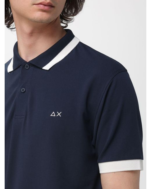 Sun 68 Blue Cotton Logo Polo Shirt for men