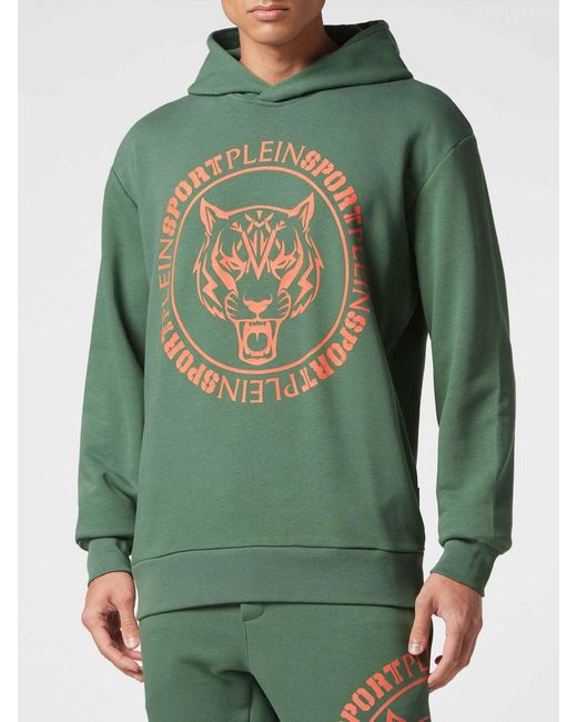 Philipp Plein Green Graphic Print Hooded Sweatshirt for men