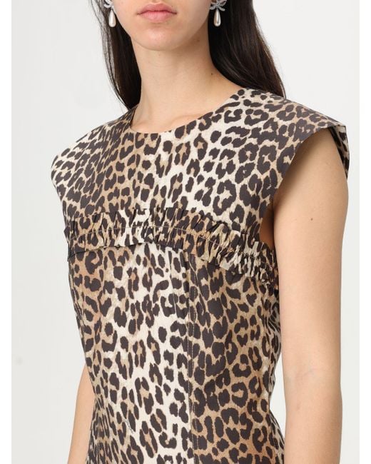 Ganni Natural Mini Dress Ruffle Hem Leopard Print