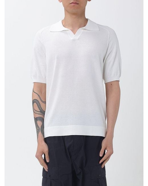 C P Company White Cotton Knit Polo Shirt for men