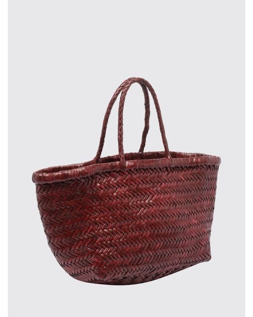 Dragon Diffusion Red Triplo Salto Woven Leather Handbag With Double Handle