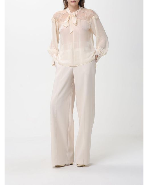 Patrizia Pepe Natural Chiffon Blouse With Lace Inserts